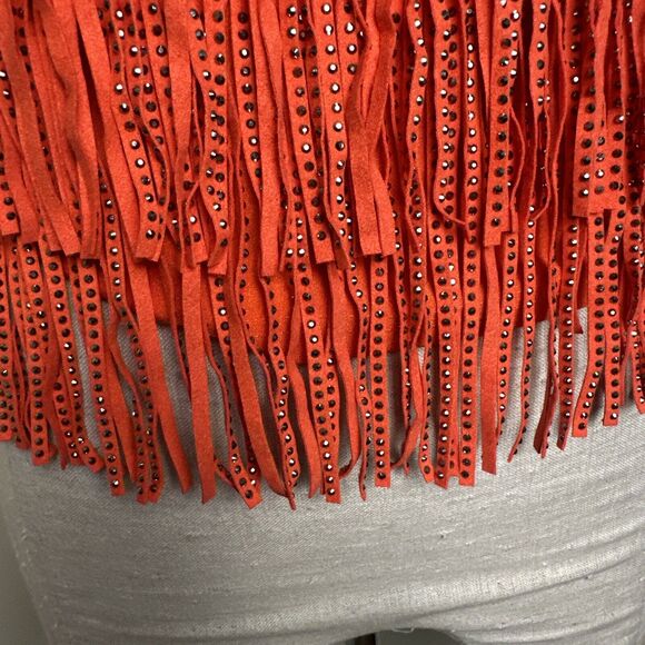Sterling and Stitch Orange Silver Studded Fringe Stretch Halter Top Sz Small EUC - Picture 4 of 8